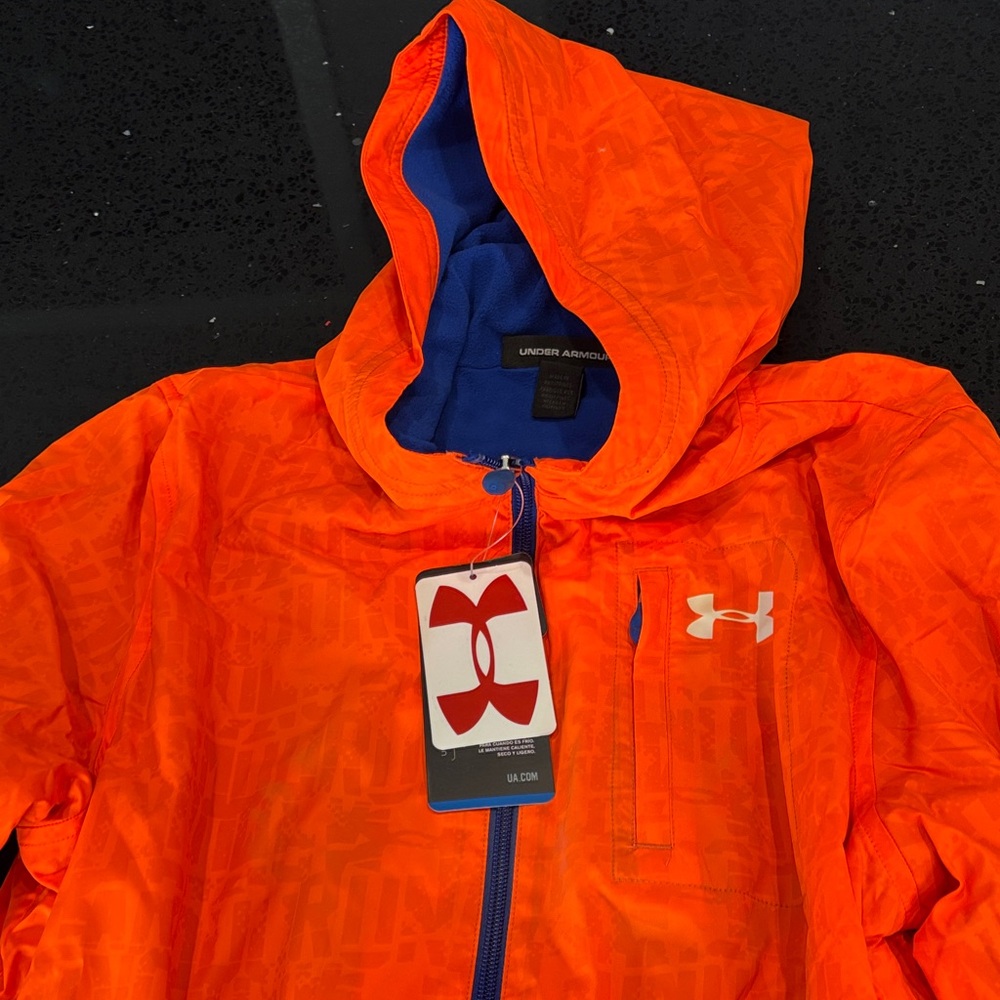 Under Armour Bright Orange Zip-Up Jacket with Blue Lining